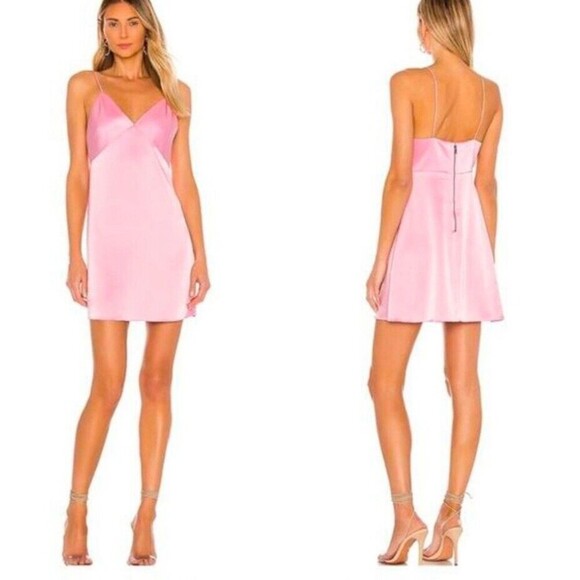 ALICE + OLIVIA Melinda Seamed Satin Slip Mini Dress Women 12 Electric Pink Party - Picture 1 of 16